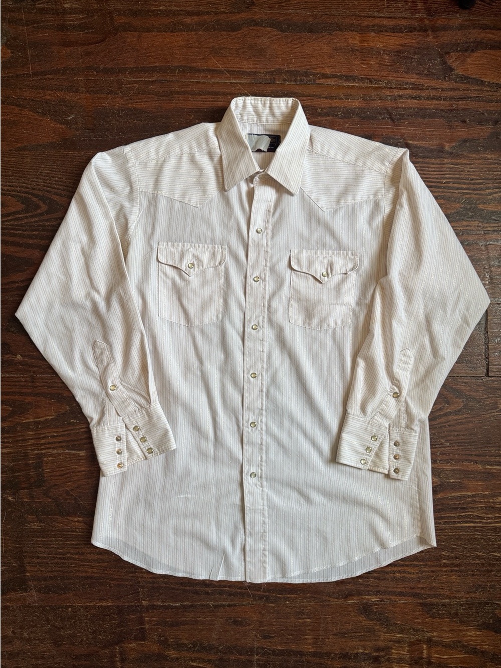 VTG 80’s Panhandle Slim Cream Striped Western Pearl Snap Shirt - 16.5/34